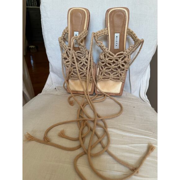 MIISTA Stephanie Coffee Milk Rope Sandal Heels Sz 40 - Picture 3 of 14